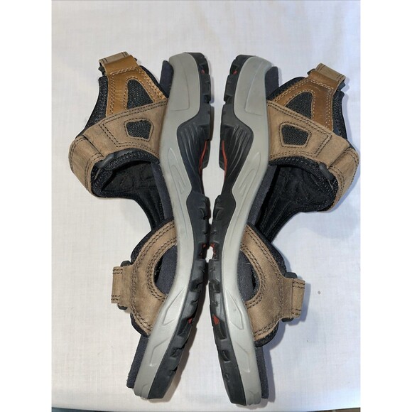 Ecco Men’s Strappy Sandals Sz 44 U.S. 11 M Brown Leather Hook & Loop Athleisure - Picture 5 of 12